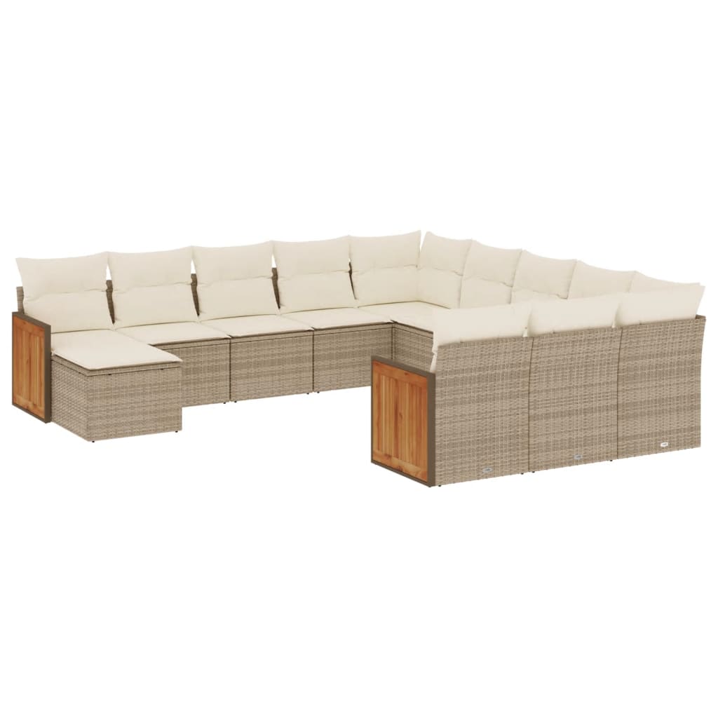 12-delige Loungeset met kussens poly rattan beige