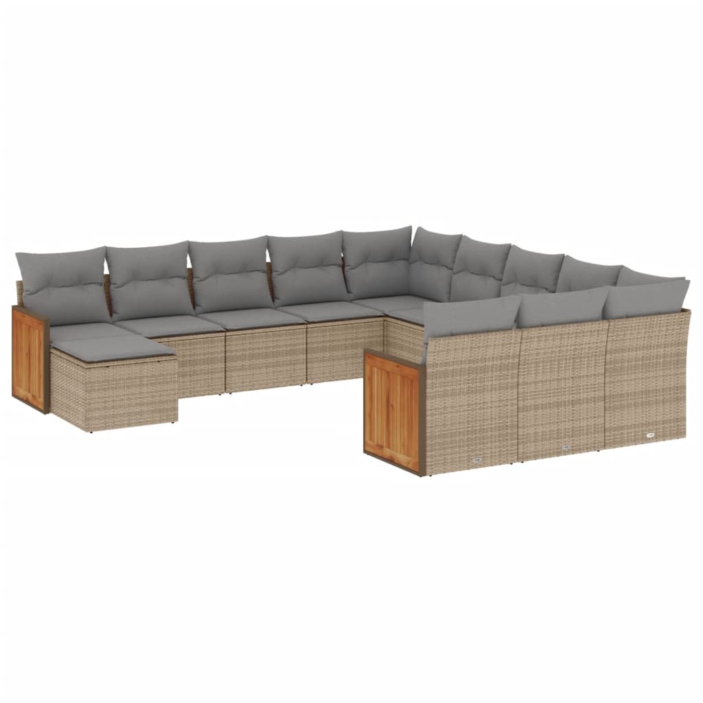 12-delige Loungeset met kussens poly rattan beige