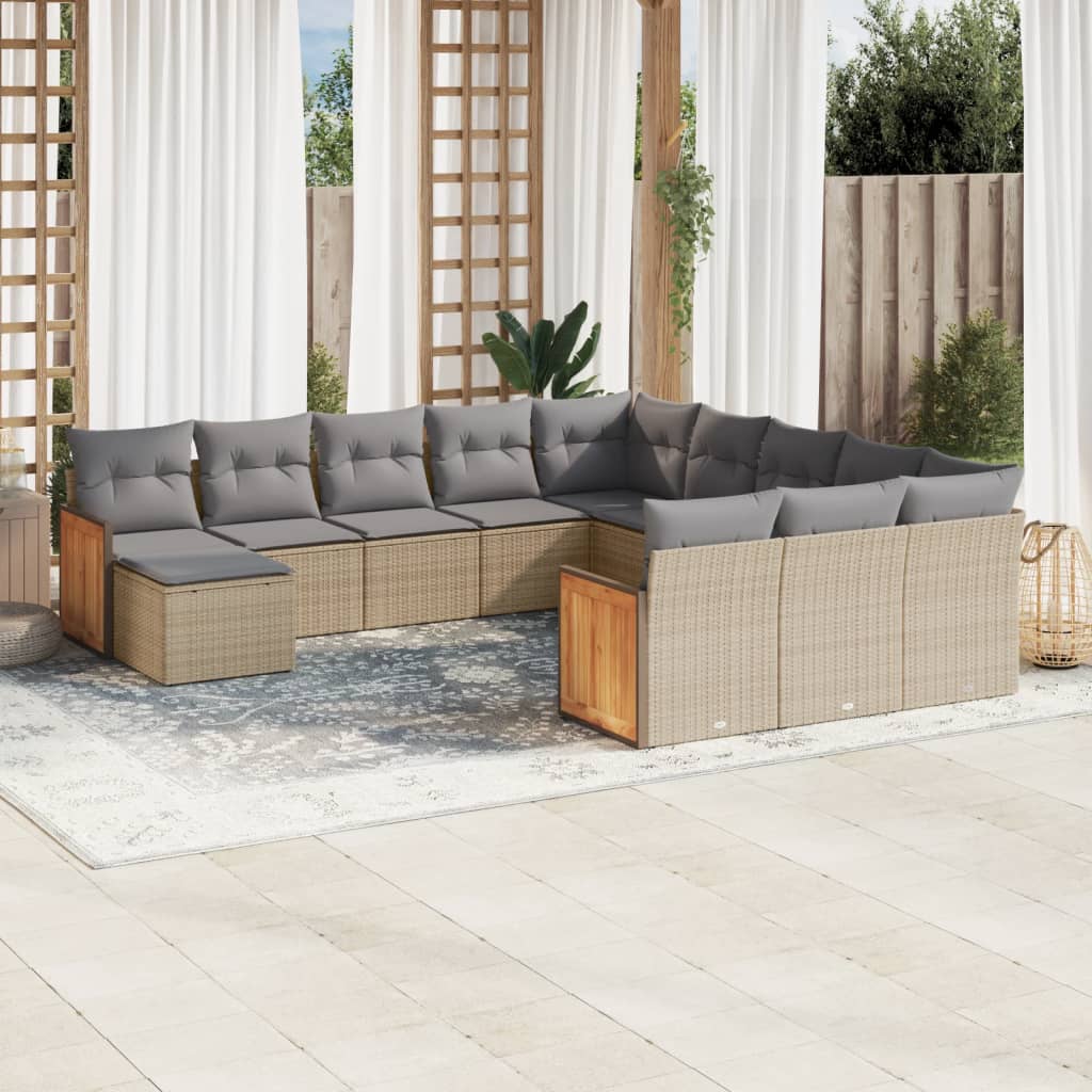 12-delige Loungeset met kussens poly rattan beige