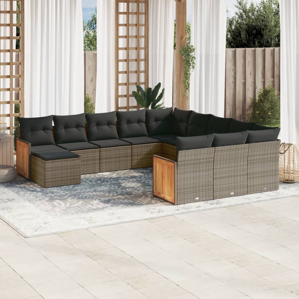 12-delige Loungeset met kussens poly rattan grijs Tuinsets | Creëer jouw Trendy Thuis | Gratis bezorgd & Retour | Trendy.nl