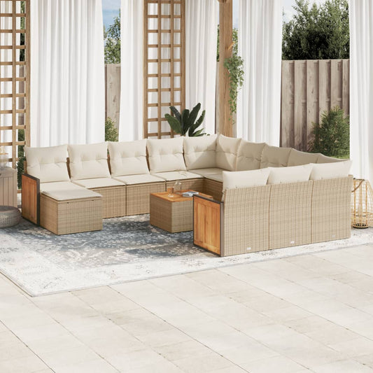 13-delige Loungeset met kussens poly rattan beige