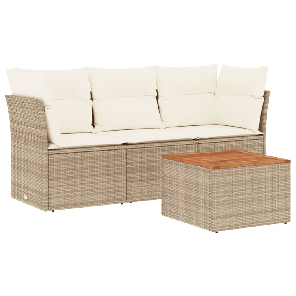 4-delige Loungeset met kussens poly rattan beige