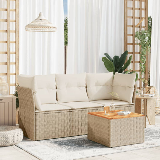 4-delige Loungeset met kussens poly rattan beige