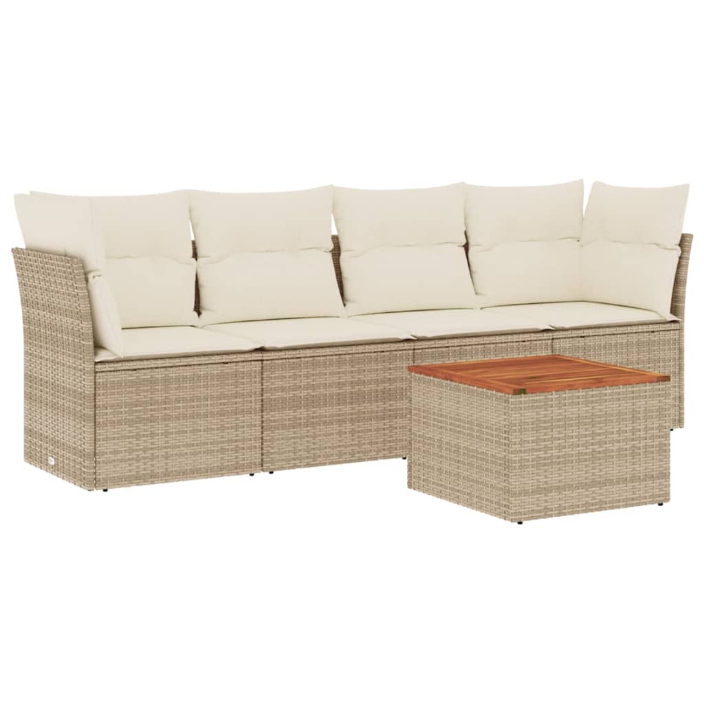 5-delige Loungeset met kussens poly rattan beige