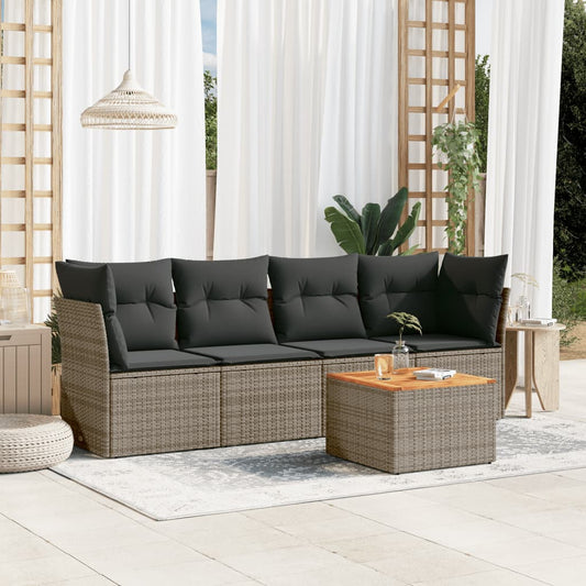 5-delige Loungeset met kussens poly rattan grijs