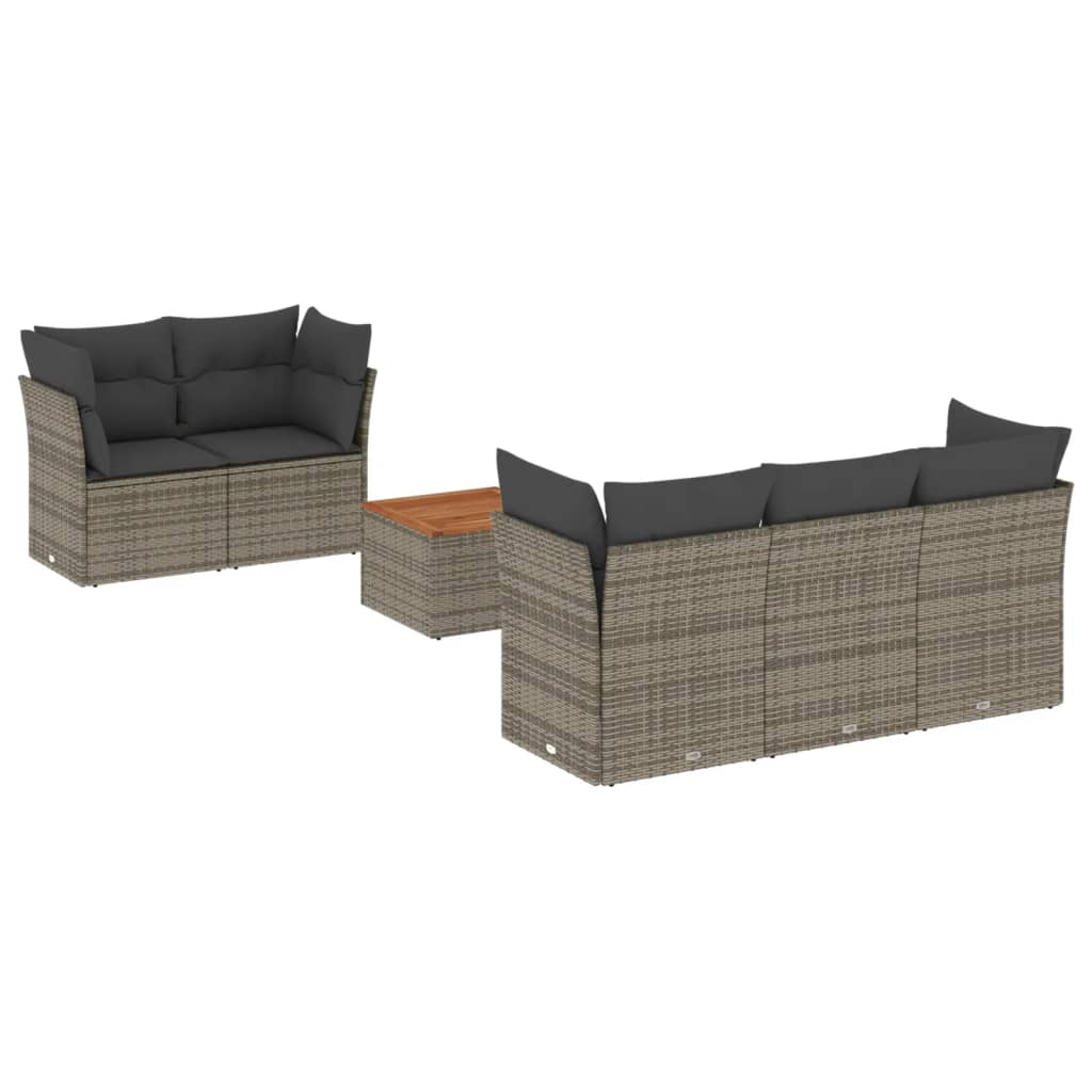 6-delige Loungeset met kussens poly rattan grijs