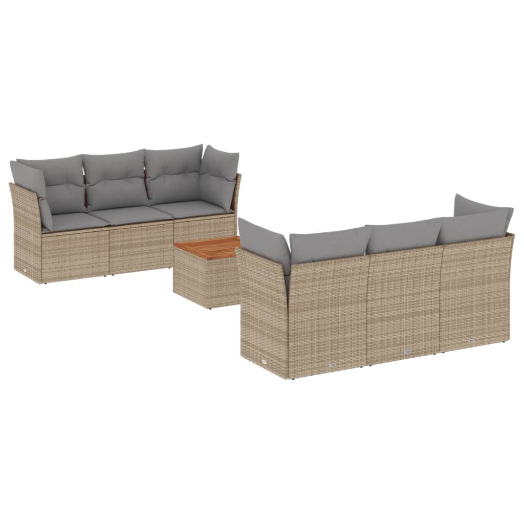 7-delige Loungeset met kussens poly rattan beige