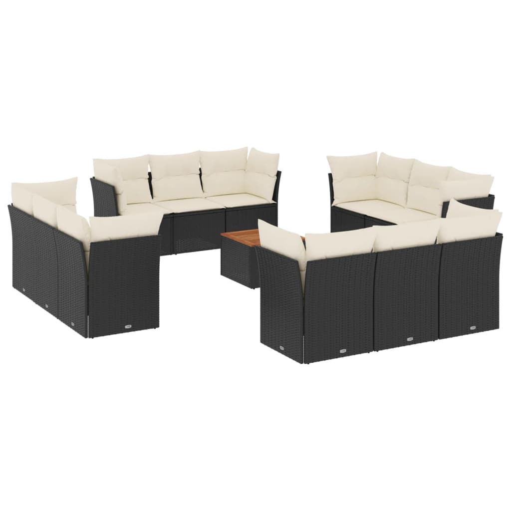 13-delige Loungeset met kussens poly rattan zwart