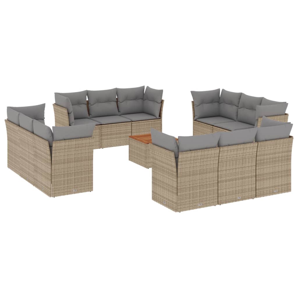 13-delige Loungeset met kussens poly rattan beige