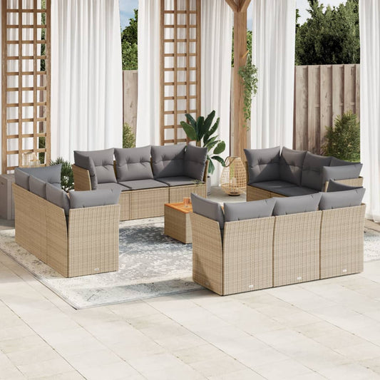 13-delige Loungeset met kussens poly rattan beige