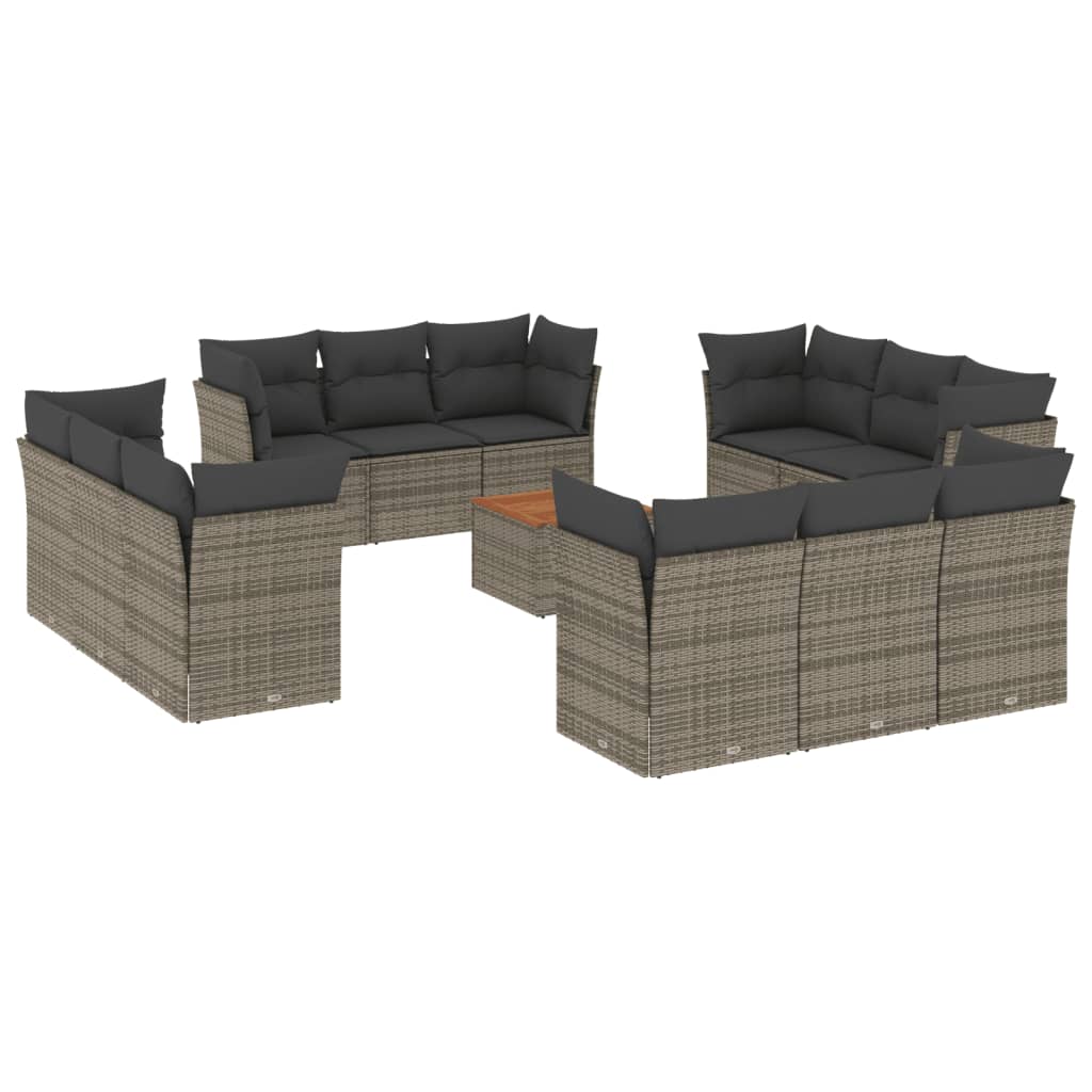 13-delige Loungeset met kussens poly rattan grijs