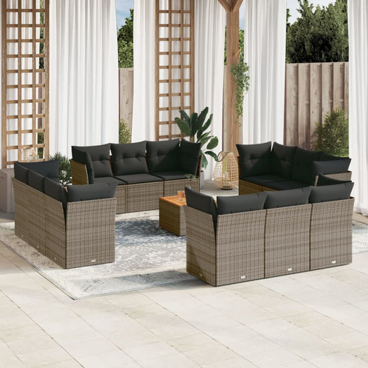 13-delige Loungeset met kussens poly rattan grijs