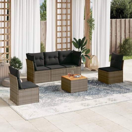 6-delige Loungeset met kussens poly rattan grijs