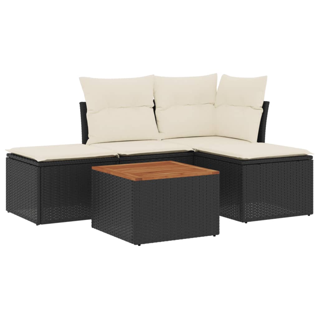 5-delige Loungeset met kussens poly rattan zwart