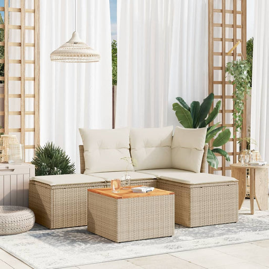 5-delige Loungeset met kussens poly rattan beige