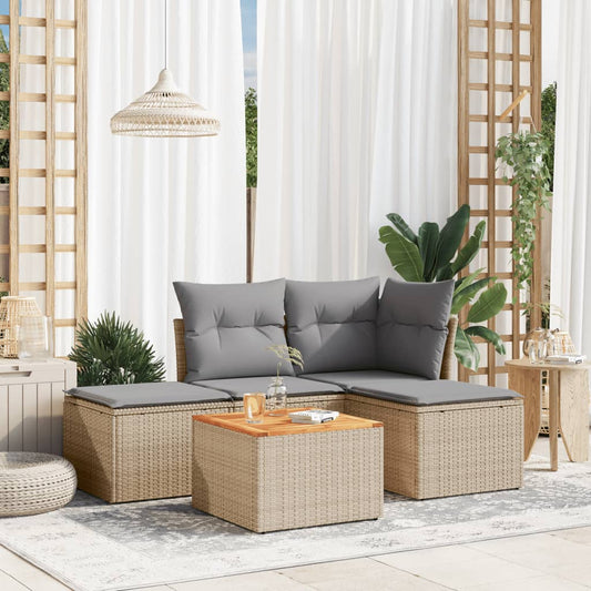 5-delige Loungeset met kussens poly rattan beige