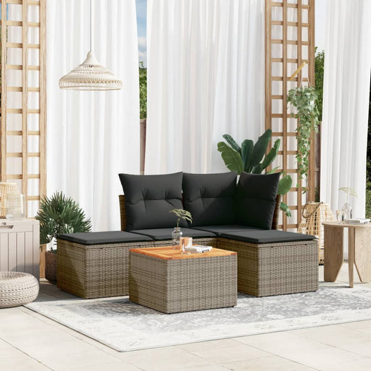 5-delige Loungeset met kussens poly rattan grijs