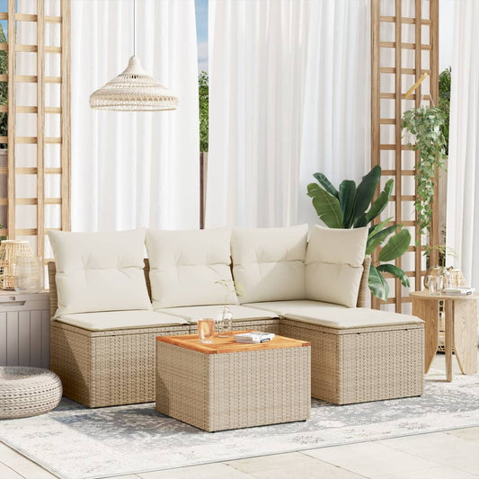 5-delige Loungeset met kussens poly rattan beige