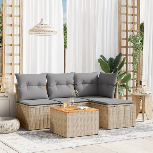 5-delige Loungeset met kussens poly rattan beige