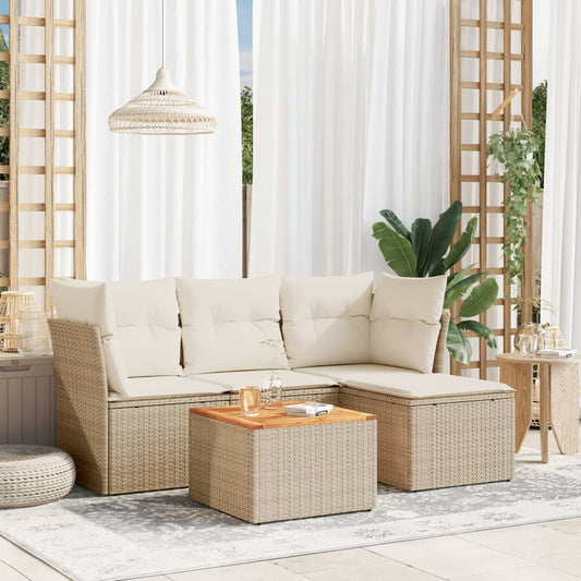 5-delige Loungeset met kussens poly rattan beige