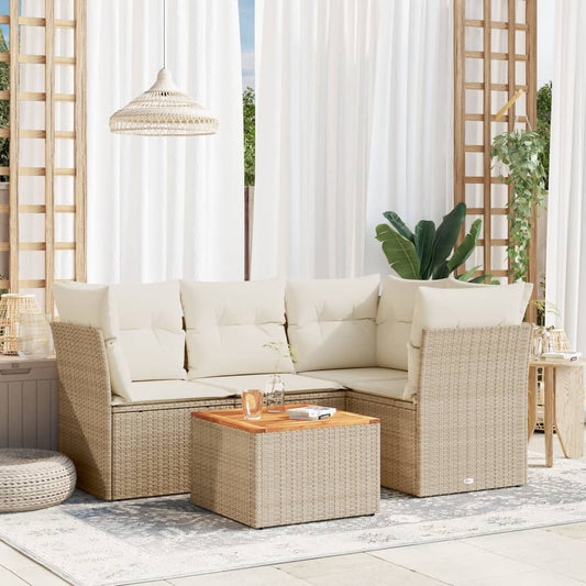 5-delige Loungeset met kussens poly rattan beige