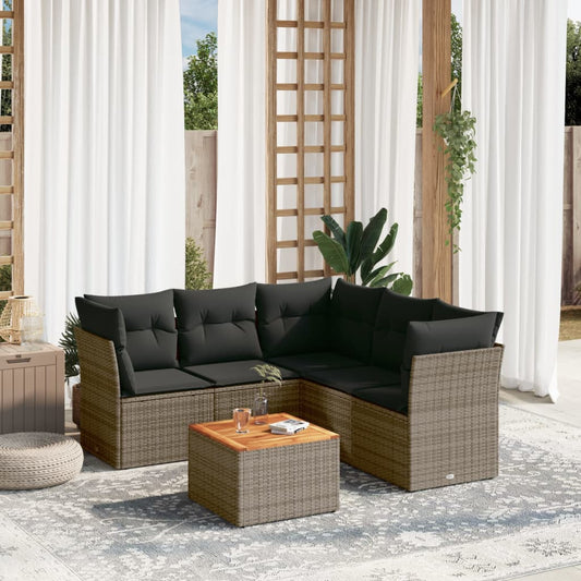 6-delige Loungeset met kussens poly rattan grijs