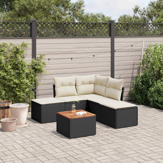 6-delige Loungeset met kussens poly rattan zwart