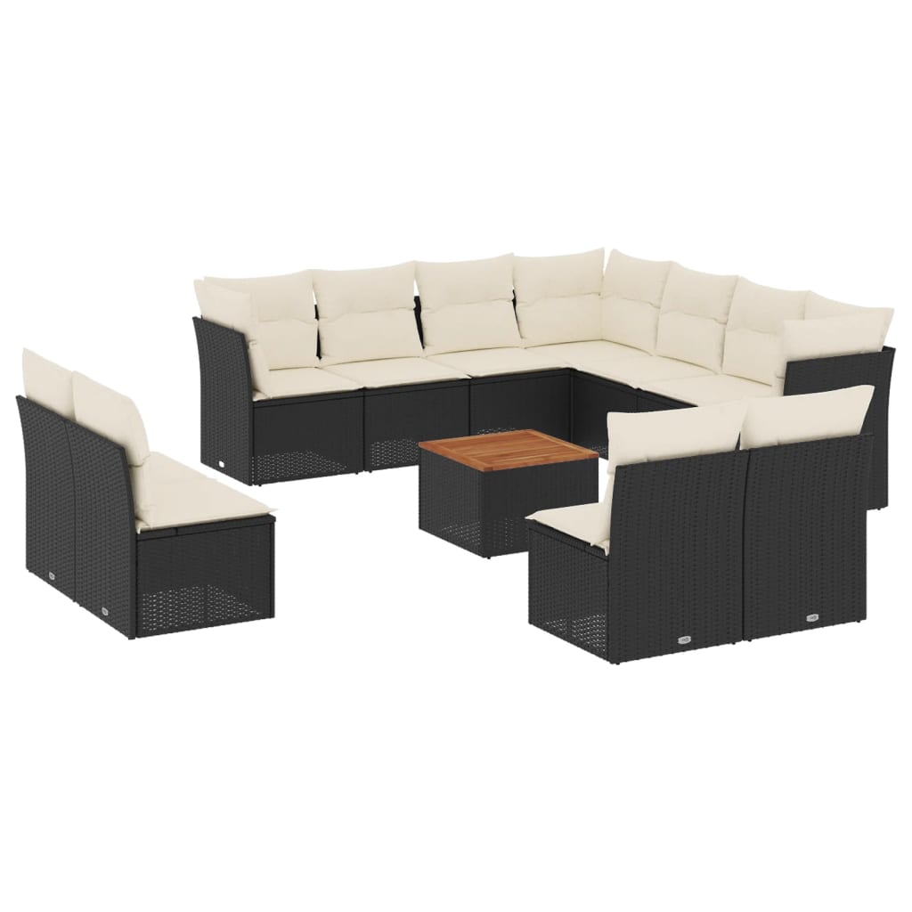 12-delige Loungeset met kussens poly rattan zwart