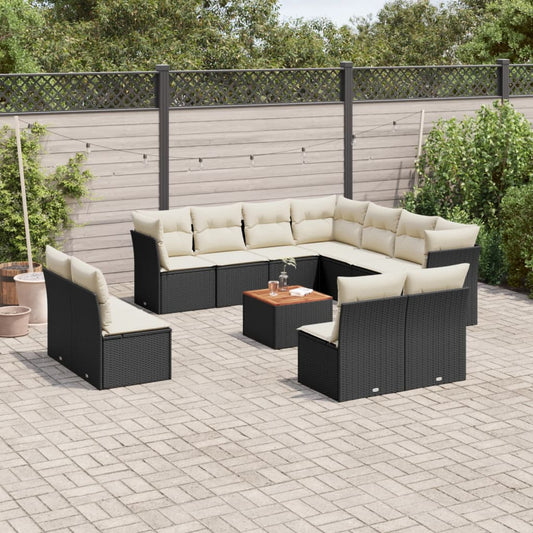 12-delige Loungeset met kussens poly rattan zwart