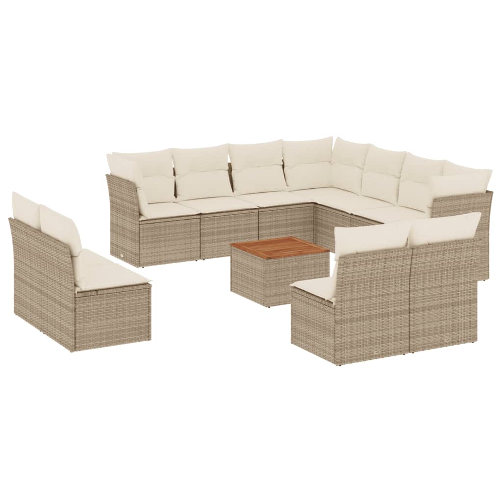 12-delige Loungeset met kussens poly rattan beige