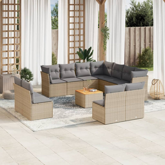 12-delige Loungeset met kussens poly rattan beige