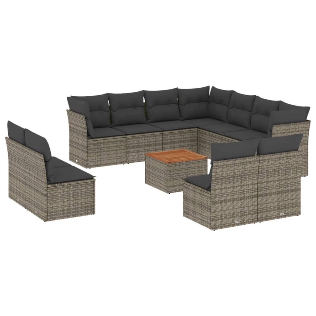 12-delige Loungeset met kussens poly rattan grijs