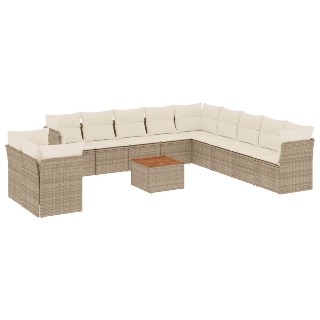 12-delige Loungeset met kussens poly rattan beige