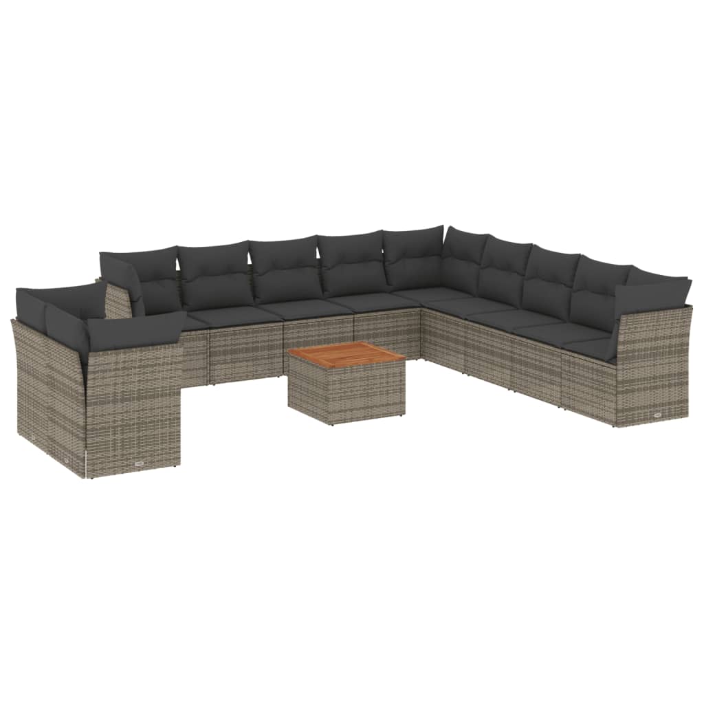 12-delige Loungeset met kussens poly rattan grijs