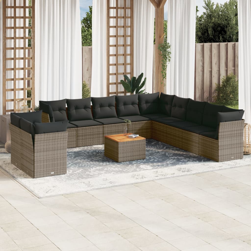 12-delige Loungeset met kussens poly rattan grijs