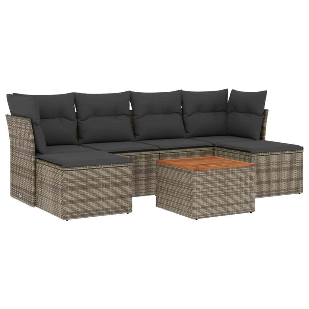 7-delige Loungeset met kussens poly rattan grijs