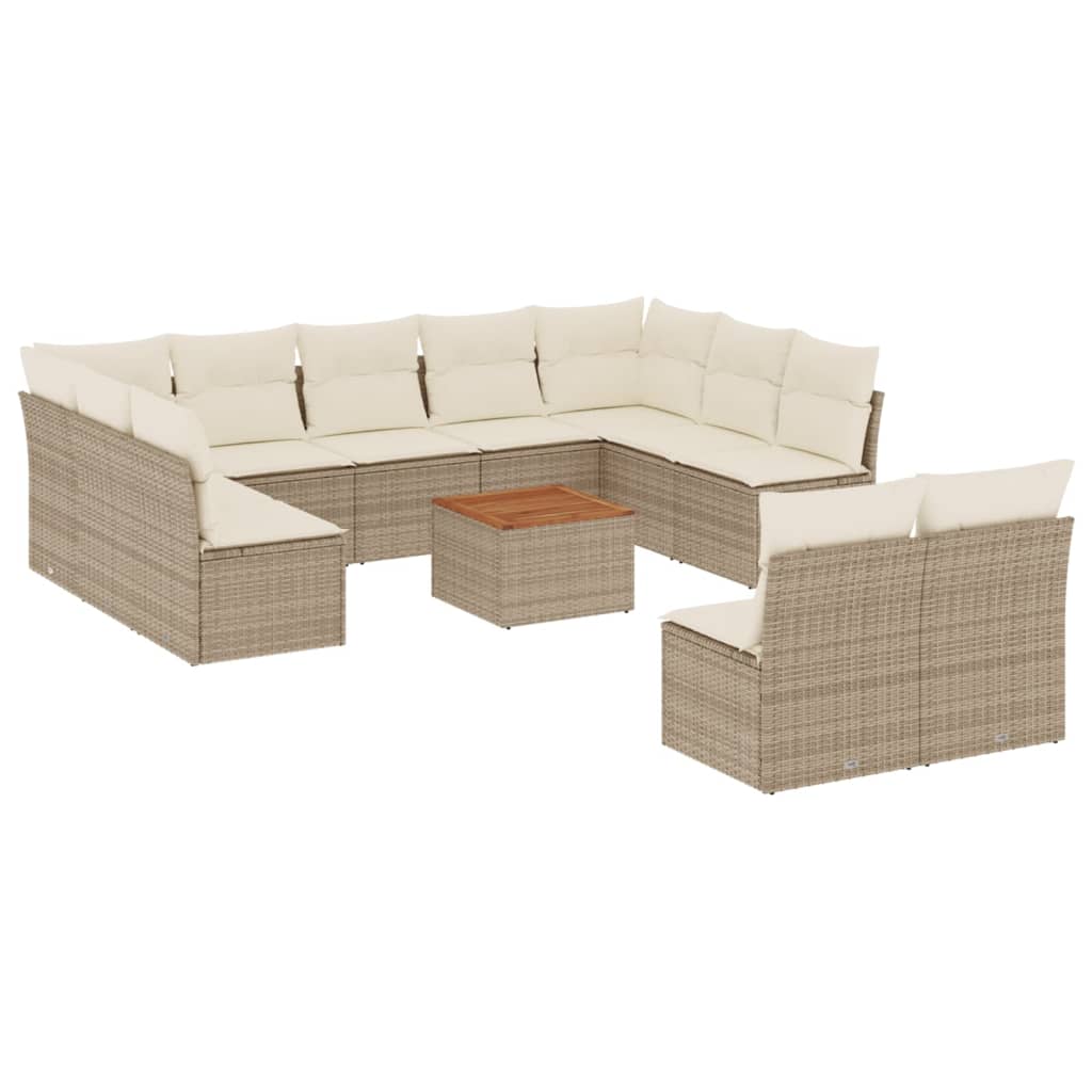 12-delige Loungeset met kussens poly rattan beige