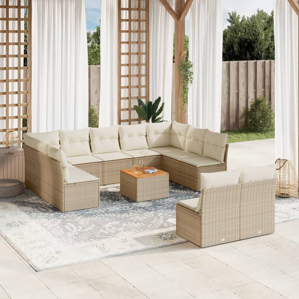 12-delige Loungeset met kussens poly rattan beige