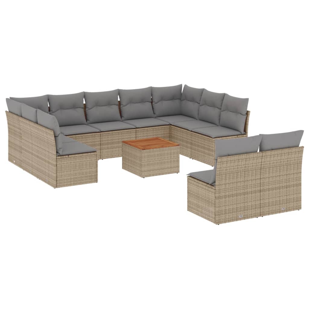 12-delige Loungeset met kussens poly rattan beige