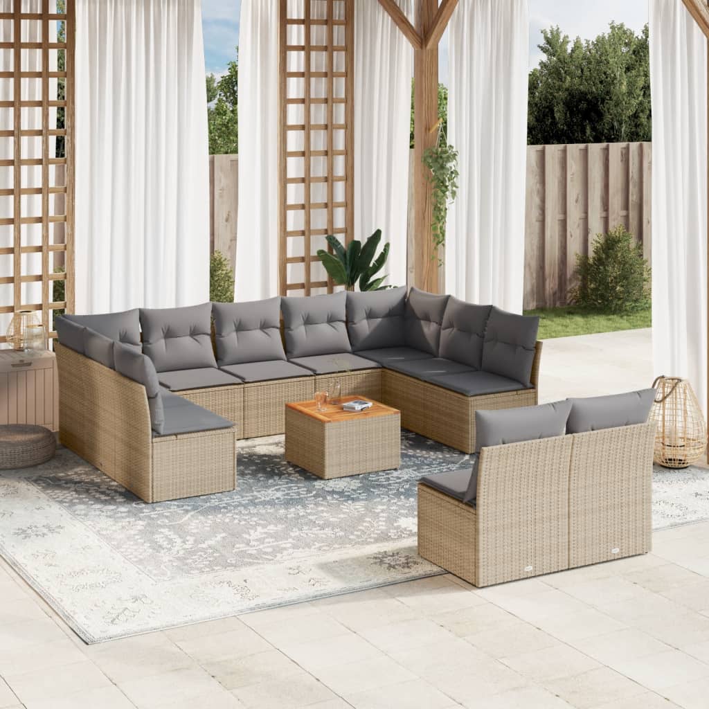 12-delige Loungeset met kussens poly rattan beige