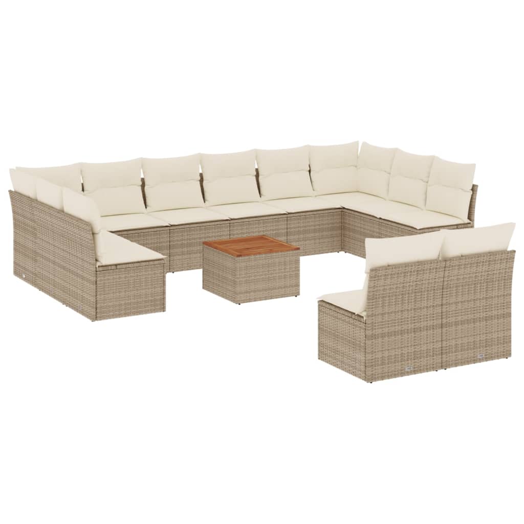 13-delige Loungeset met kussens poly rattan beige