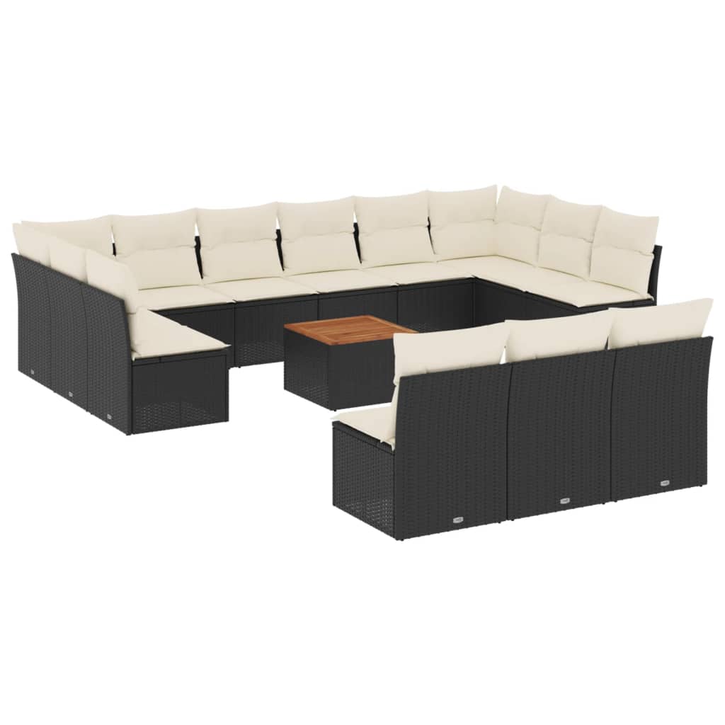 14-delige Loungeset met kussens poly rattan zwart