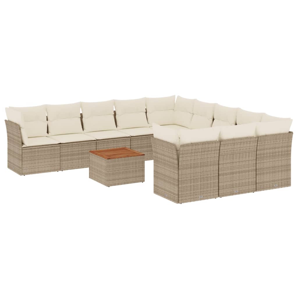 12-delige Loungeset met kussens poly rattan beige