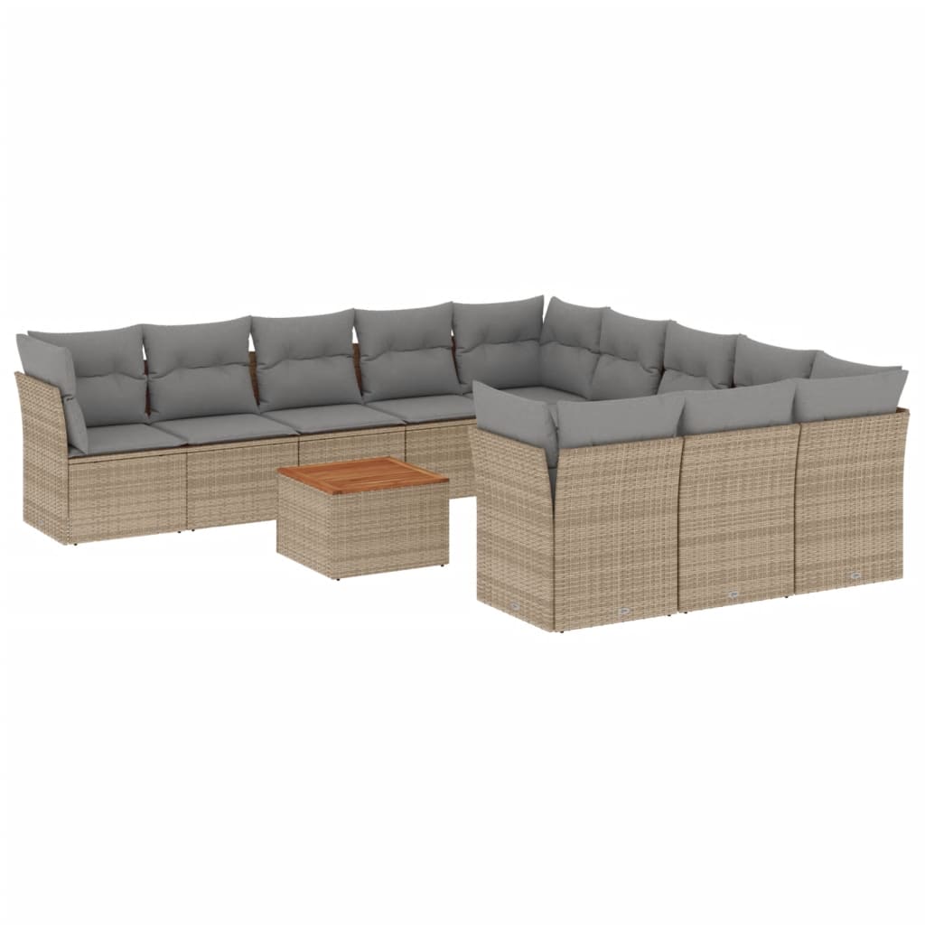 12-delige Loungeset met kussens poly rattan beige