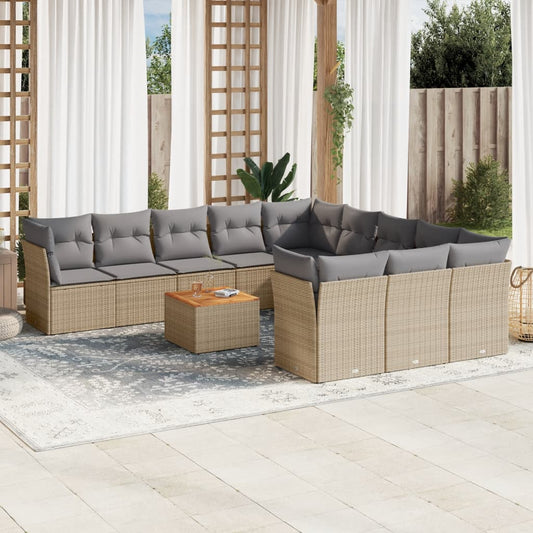 12-delige Loungeset met kussens poly rattan beige