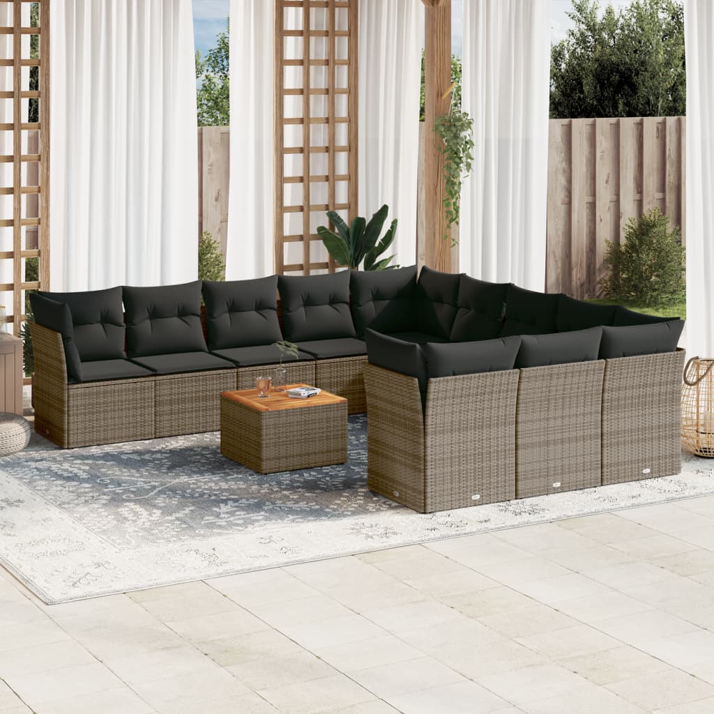 12-delige Loungeset met kussens poly rattan grijs