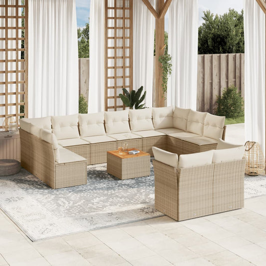 13-delige Loungeset met kussens poly rattan beige