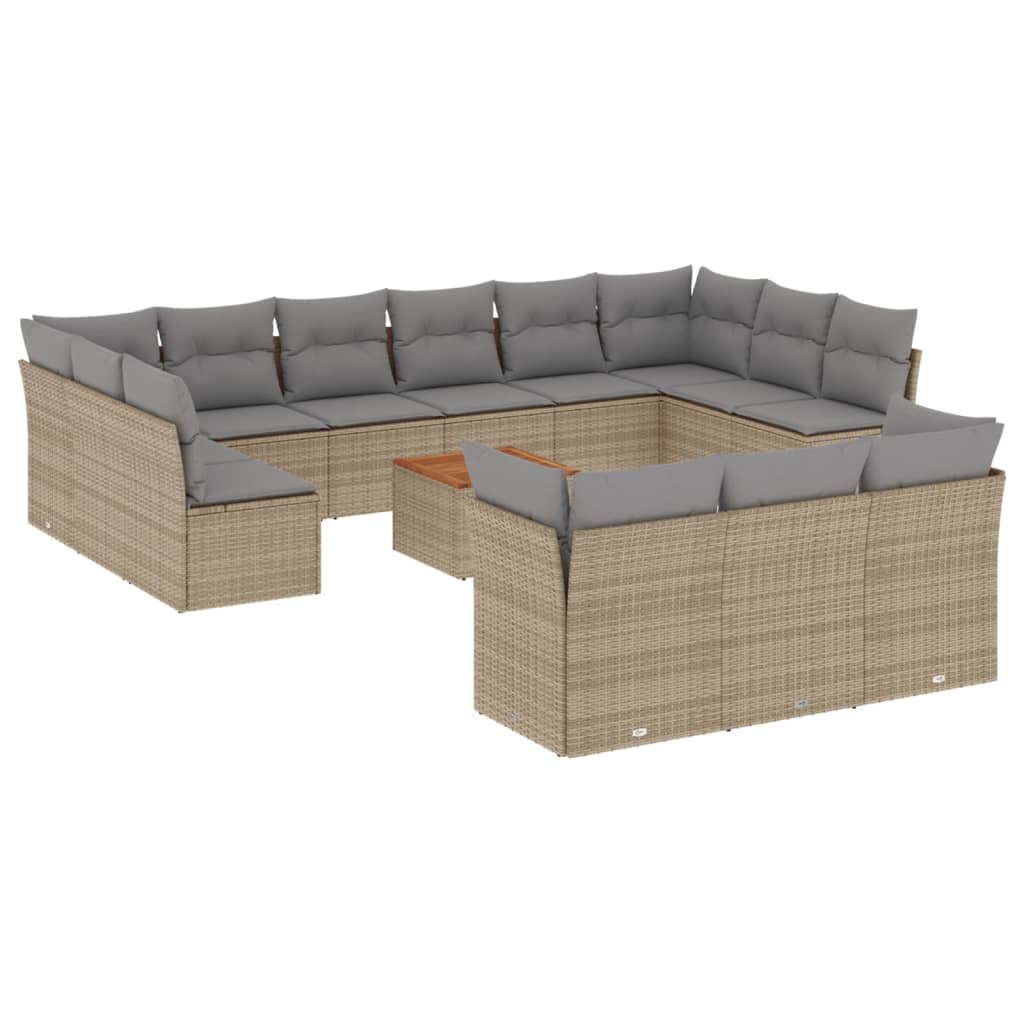 14-delige Loungeset met kussens poly rattan beige