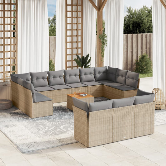 14-delige Loungeset met kussens poly rattan beige