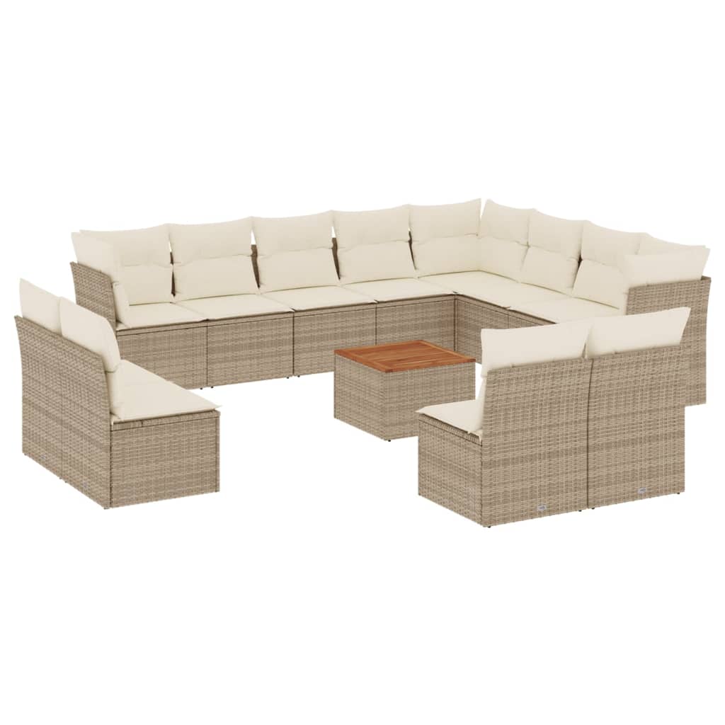 13-delige Loungeset met kussens poly rattan beige